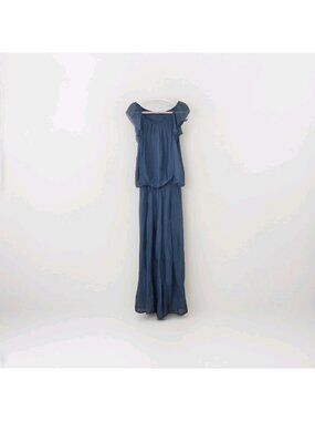 NT By Amati Silk Blend Jumpsuit L Blue Sheer Lined Wide Leg Italy Wedding Guest